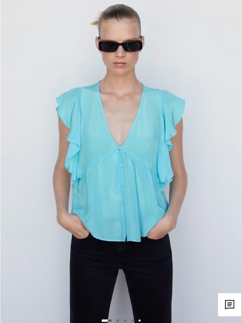 MANGO Turquoise Ruffle Blouse